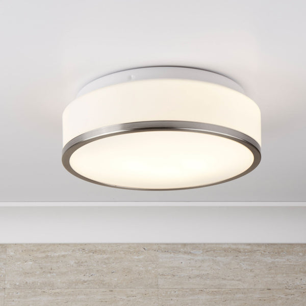 Satin Silver Trim with Opal Glass Shade IP44 Bathroom Ceiling Light