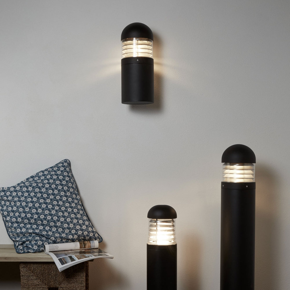 Cylindrical Black Outdoor Post Lamp in Matt Finish