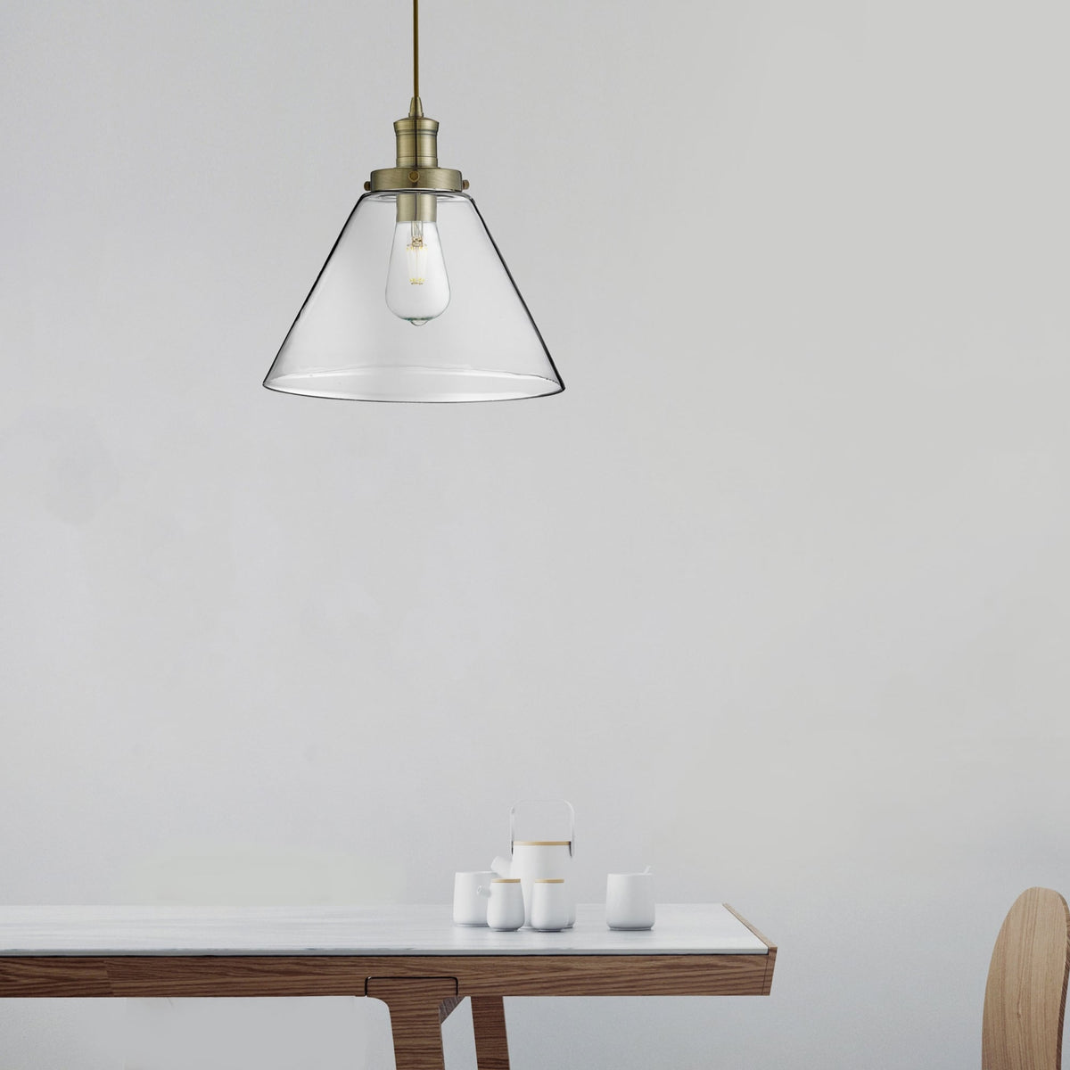 Pyramid Antique Brass Pendant With Clear Glass Shade