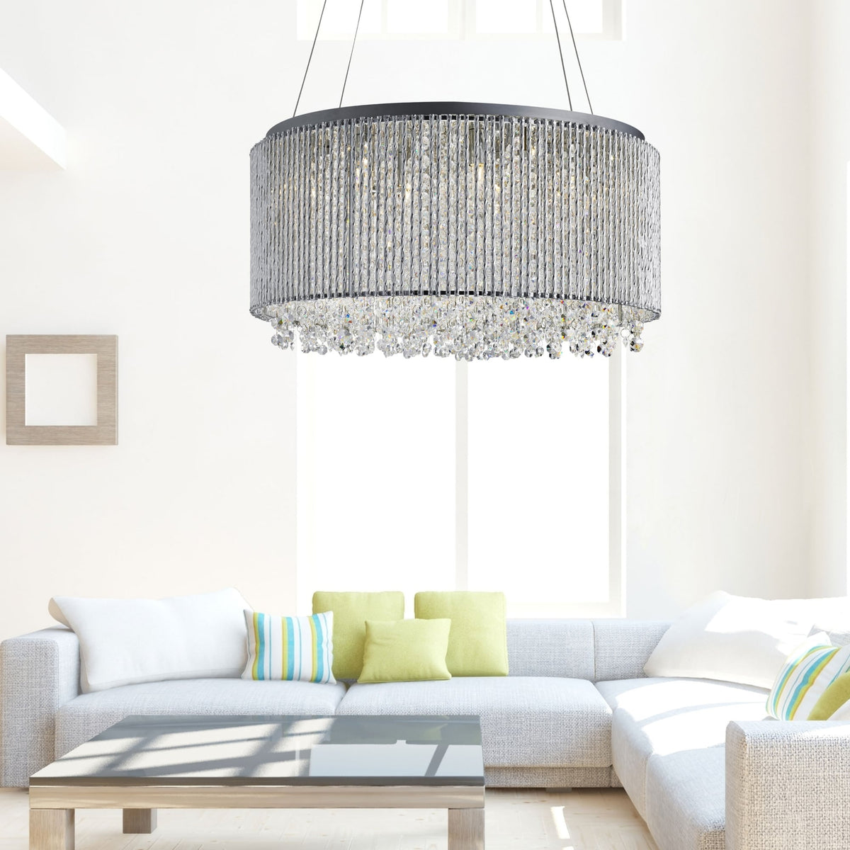 Beatrix 8 Chrome Light Drum Pendant With Crystal Buttons