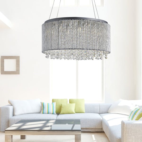 Beatrix 8 Chrome Light Drum Pendant With Crystal Buttons