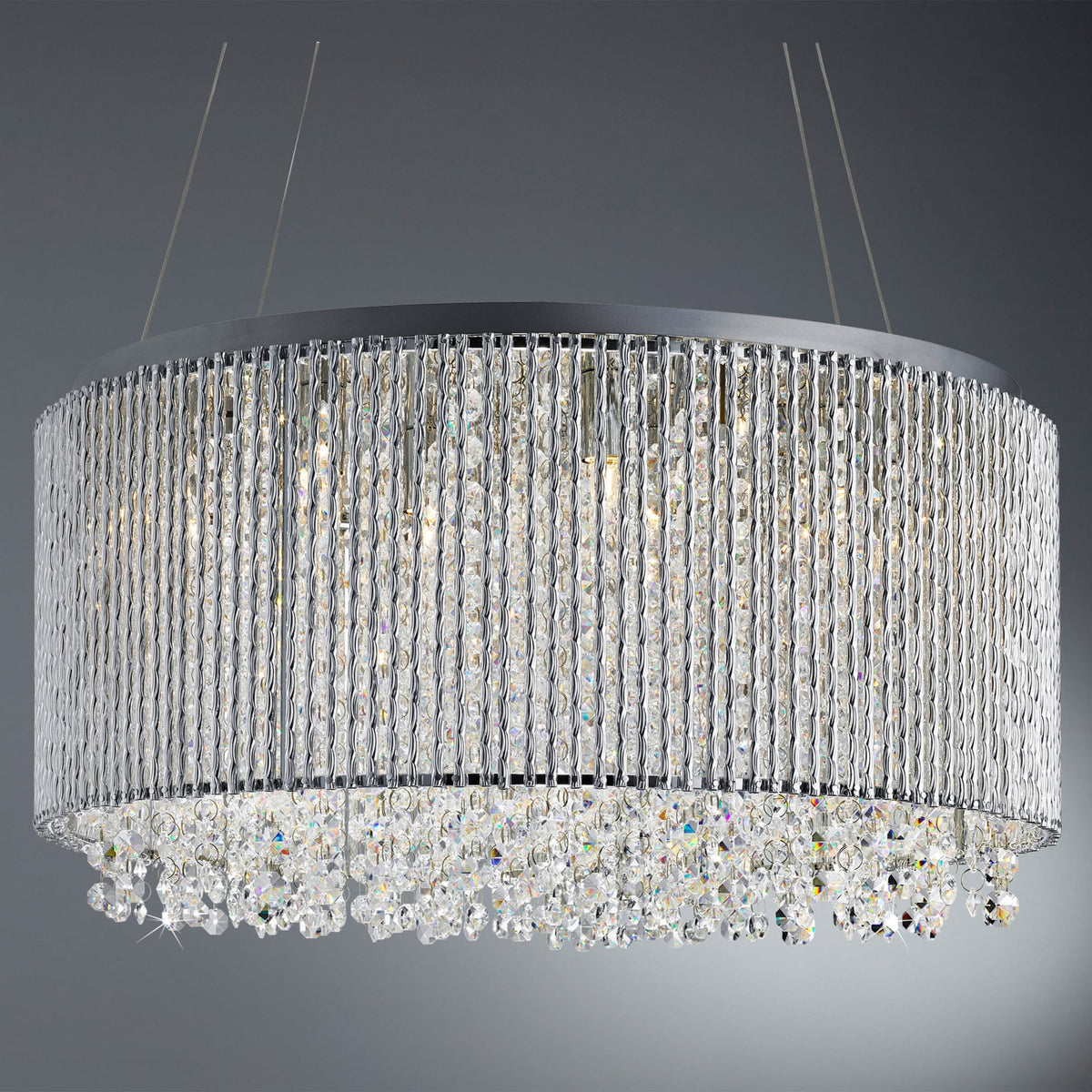 Beatrix 8 Chrome Light Drum Pendant With Crystal Buttons