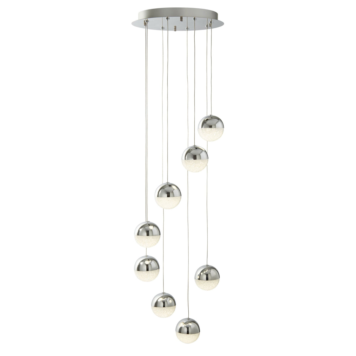 Marbles 8 LED Globe Pendant Chrome and Crushed Ice Glass
