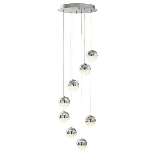 Marbles 8 LED Globe Pendant Chrome and Crushed Ice Glass