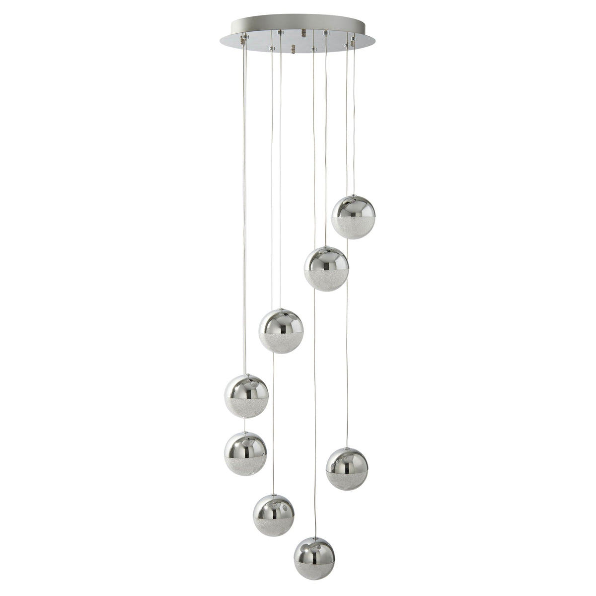 Marbles 8 LED Globe Pendant Chrome and Crushed Ice Glass