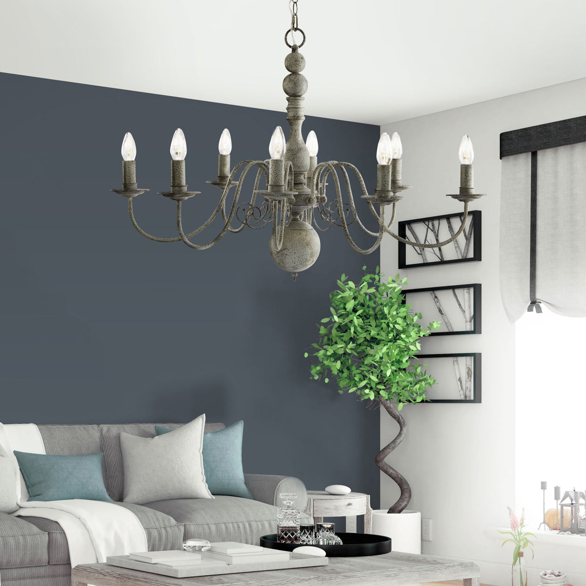 Greythorne Eight Arm Chandelier in Textured Grey Finish