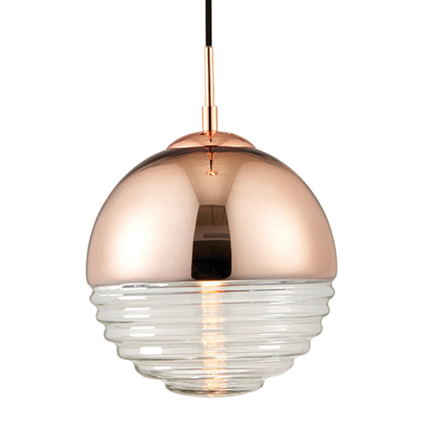 Paloma Copper Plated and Clear Ribbed Glass Pendant Light