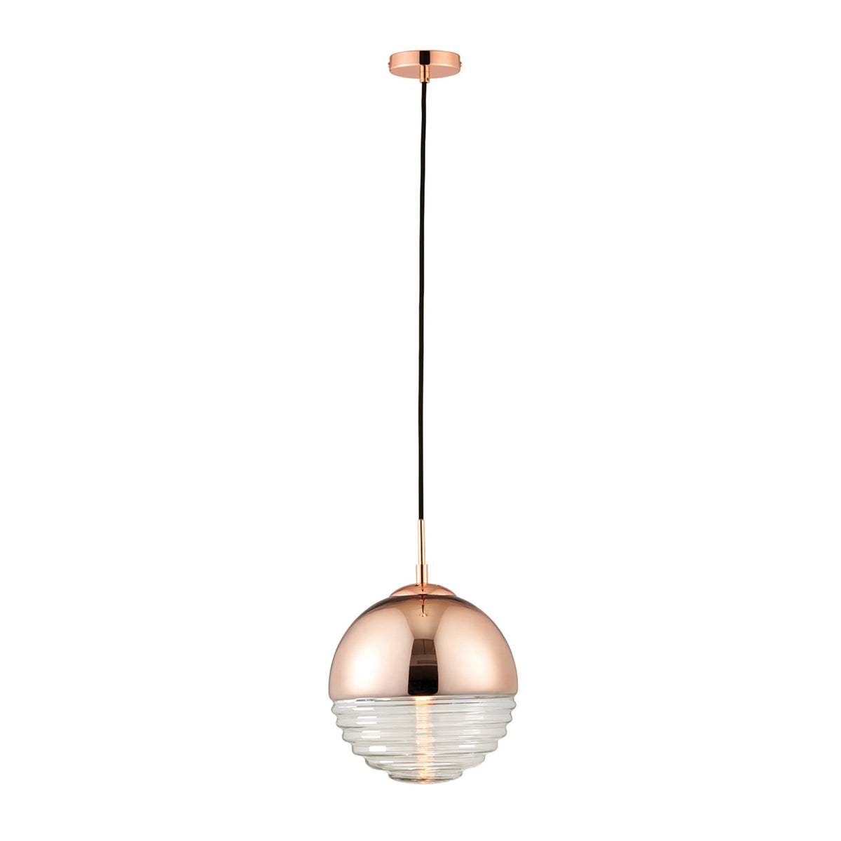 Paloma Copper Plated and Clear Ribbed Glass Pendant Light