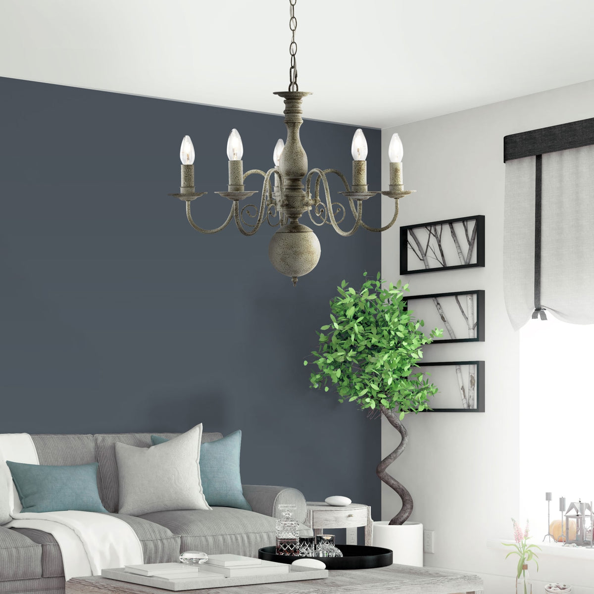 Greythorne Five Arm Chandelier in Textured Grey Finish