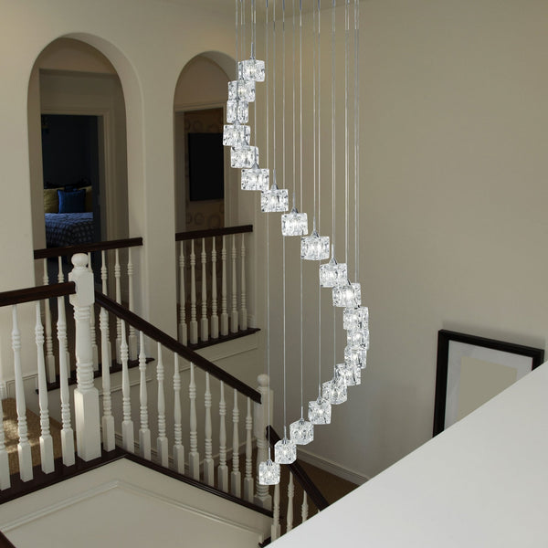 Sculptured Ice Twenty Drop LED Light Glass Pendant