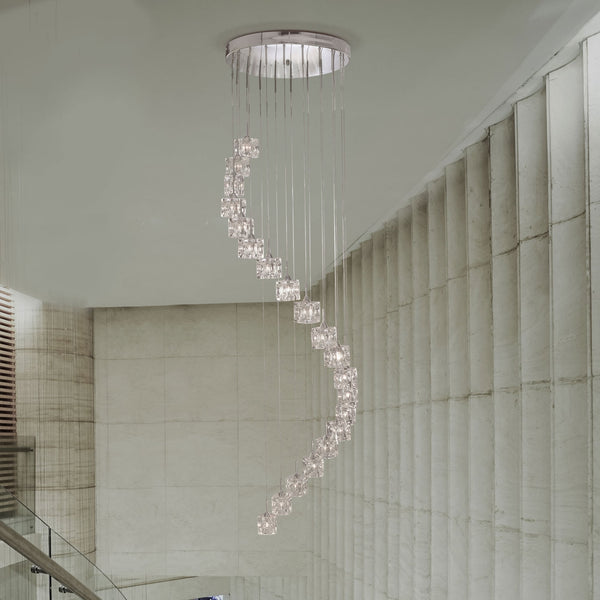 Sculptured Ice Twenty Drop LED Light Glass Pendant