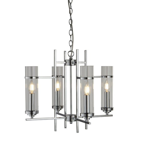 Milo Four Light Pendant In Polished Chrome With Clear Glass Shades