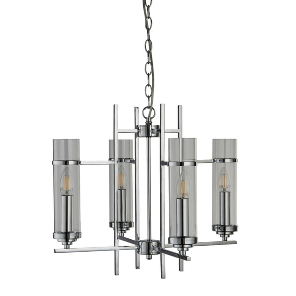 Milo Four Light Pendant In Polished Chrome With Clear Glass Shades