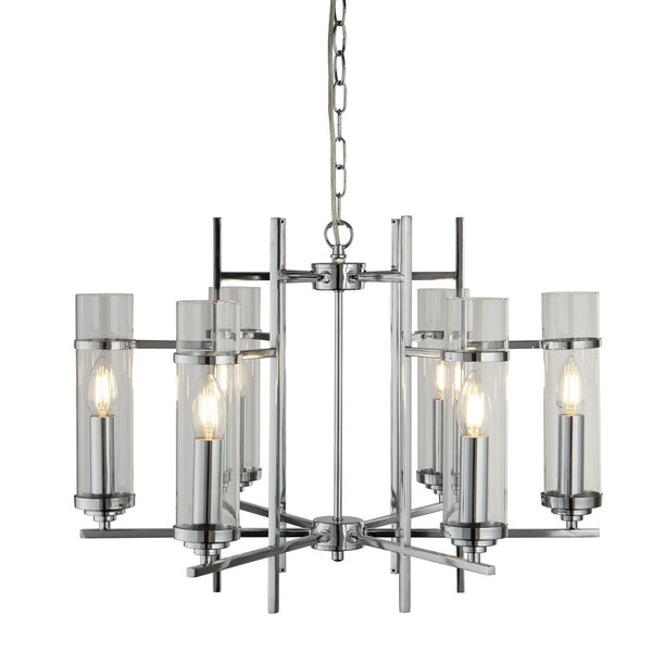 Milo Six Light Pendant In Polished Chrome With Clear Glass Shades