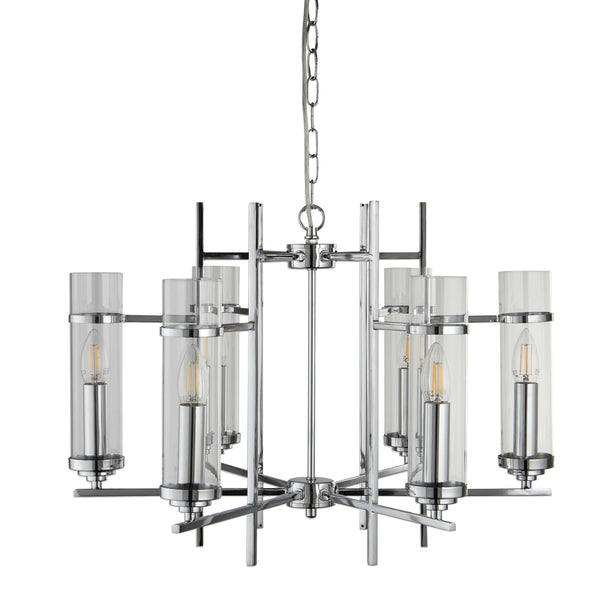 Milo Six Light Pendant In Polished Chrome With Clear Glass Shades