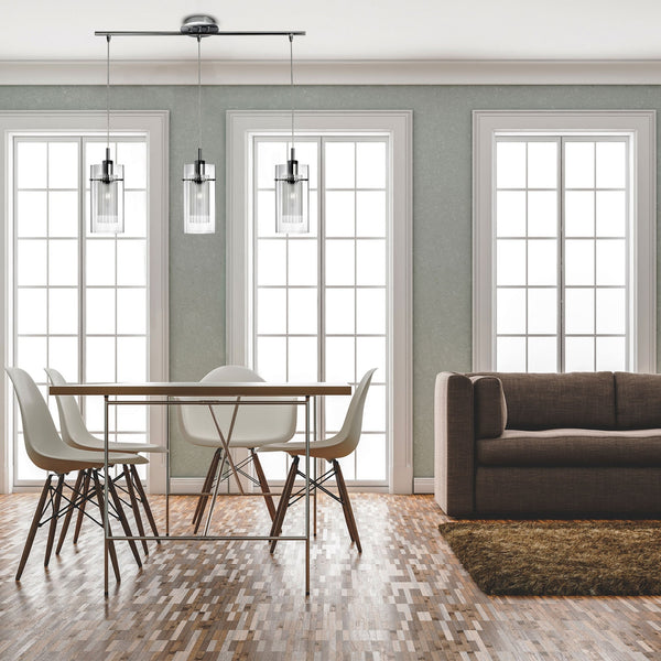 Duo 1 Satin Silver Triple Bar Pendant with Glass Shades