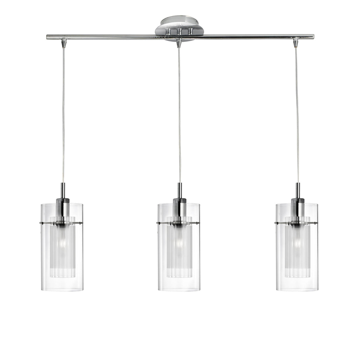 Duo 1 Satin Silver Triple Bar Pendant with Glass Shades