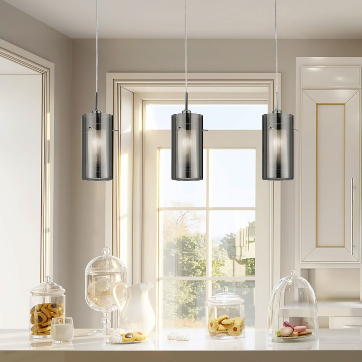 Duo 2 Smoked Glass Triple Bar Pendant