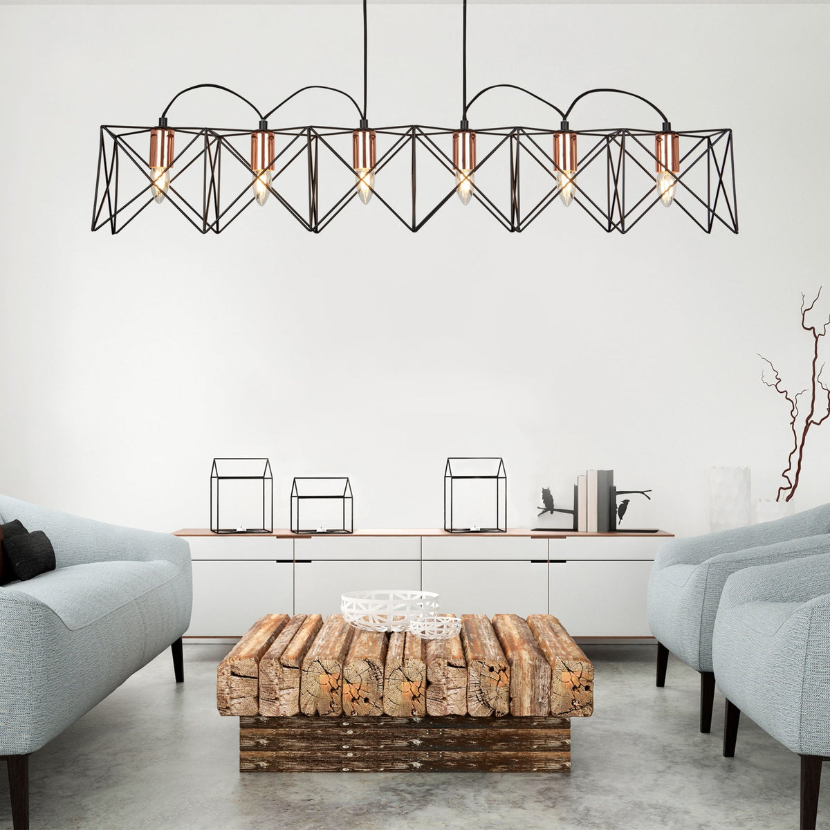 Anthea 6 Light Black and Copper Frame Pendant