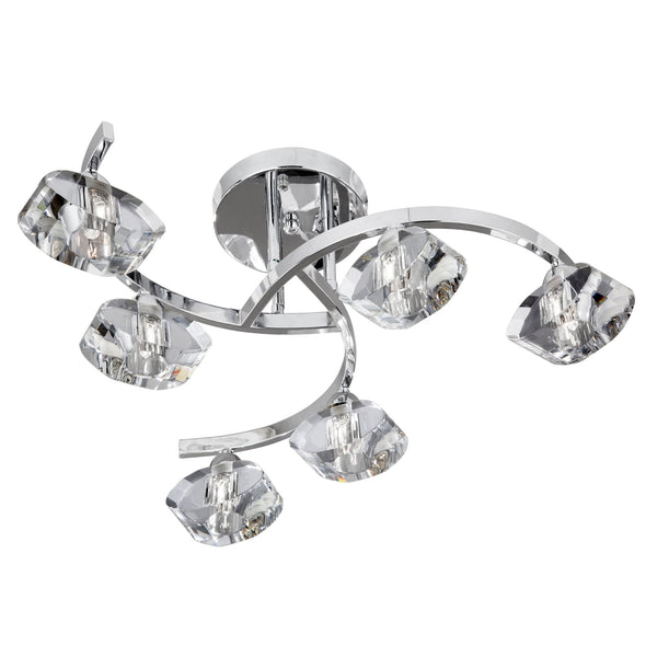 Sculptured Ice II 6 Light Curved Semi-Flush Fitting in Chrome