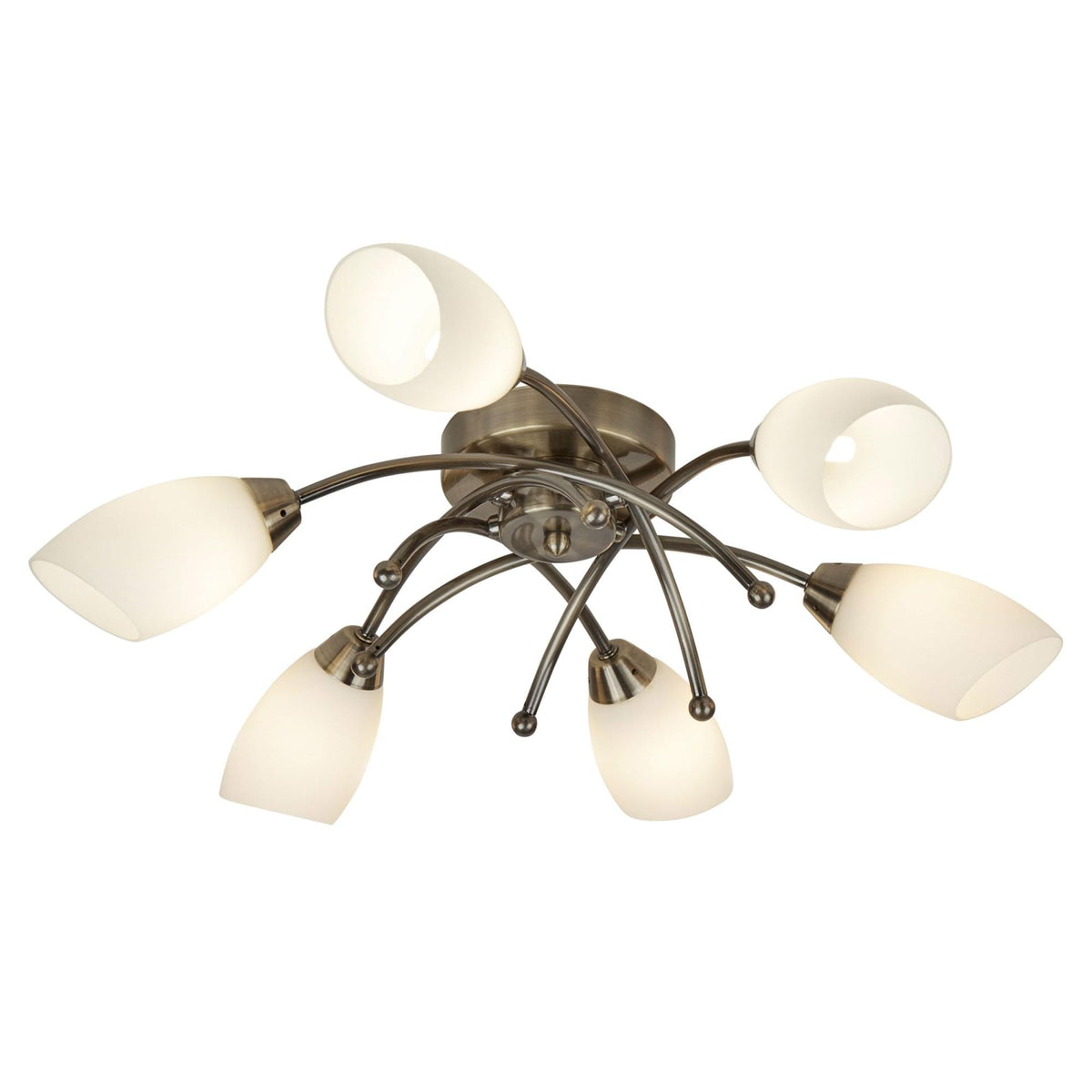 Opera Antique Brass 6 Light Semi-Flush with Opal Glass Shades