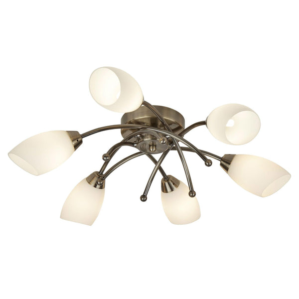 Opera Antique Brass 6 Light Semi-Flush with Opal Glass Shades