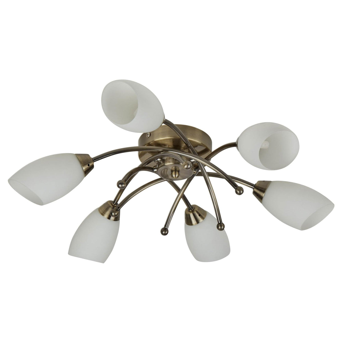 Opera Antique Brass 6 Light Semi-Flush with Opal Glass Shades