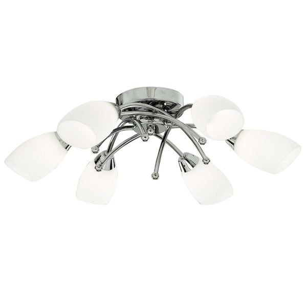 Opera Chrome 6 Light Semi-Flush with Opal Glass Shades