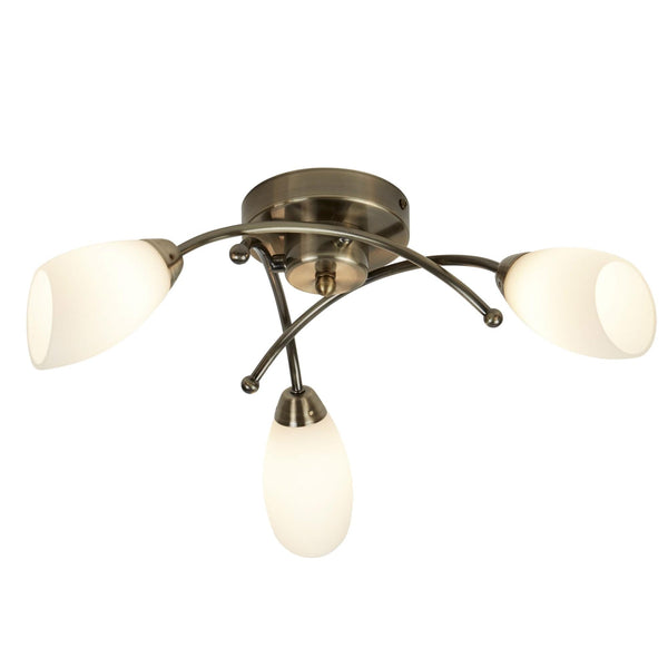 Opera Antique Brass 3 Light Semi-Flush with Opal Glass Shades