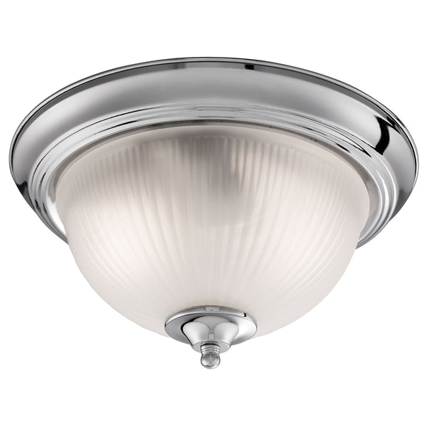 American Diner Chrome Flush Fitting with Acid Ribbed Glass Shade