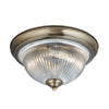 American Diner Antique Brass Flush Fitting with Clear Ribbed Glass Shade