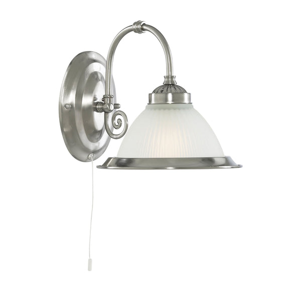 American Diner Satin Silver Wall Light with Acid Ribbed Glass Shade