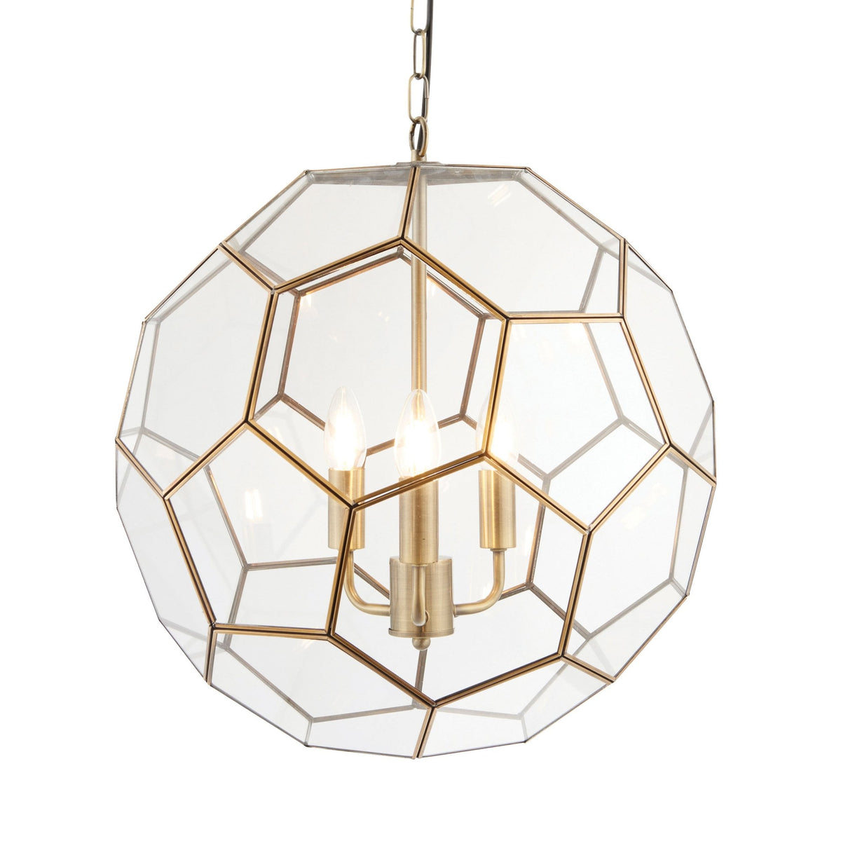 Miele 3 Hexagonal Glass Pendant Light in Antique Brass