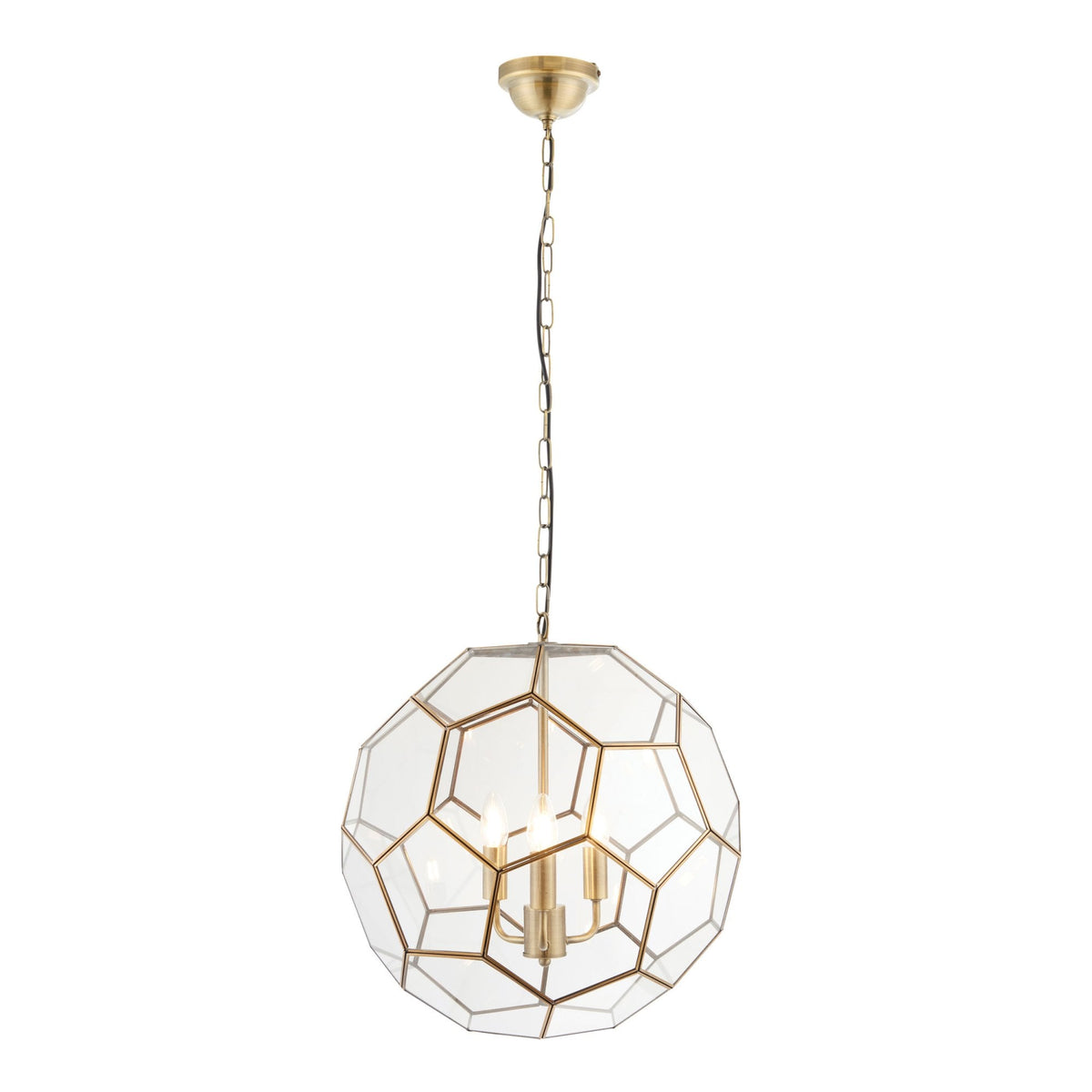 Miele 3 Hexagonal Glass Pendant Light in Antique Brass