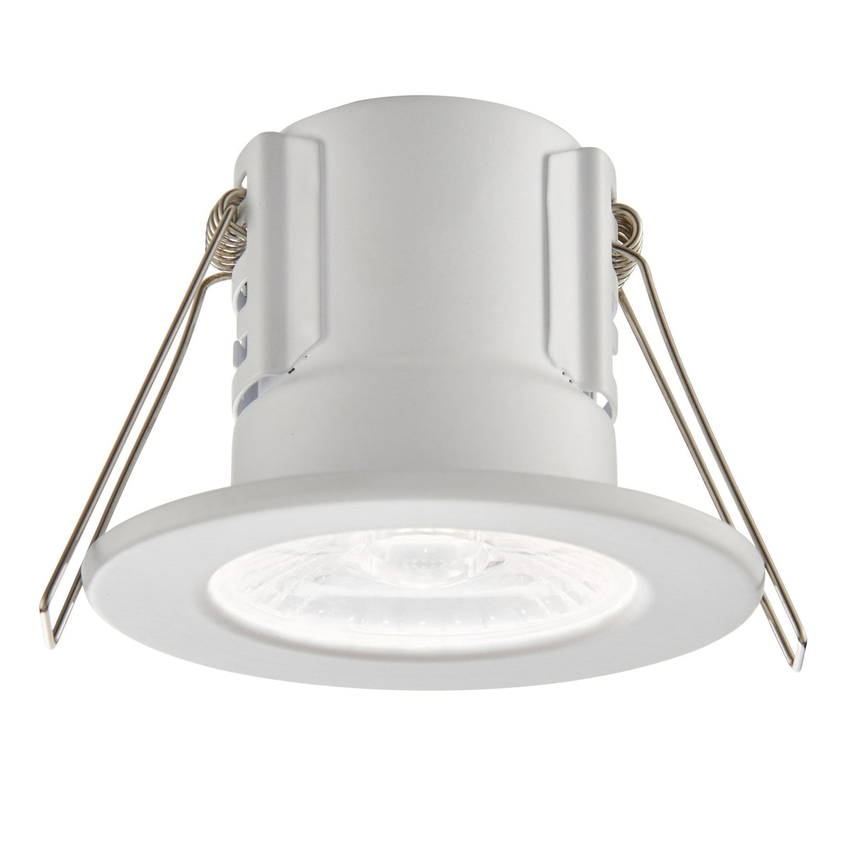 A round white recessed LED downlight with visible spring clips, shown on a white background.