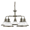 Bistro Antique Brass 5 Light Ceiling Fitting with Acid Glass Shades
