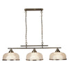 Bistro II 3 Light Linear Pendant In Antique Brass With Holophane Glass Shades