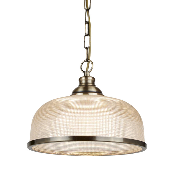 Bistro II Pendant In Antique Brass With Holophane Glass Shade