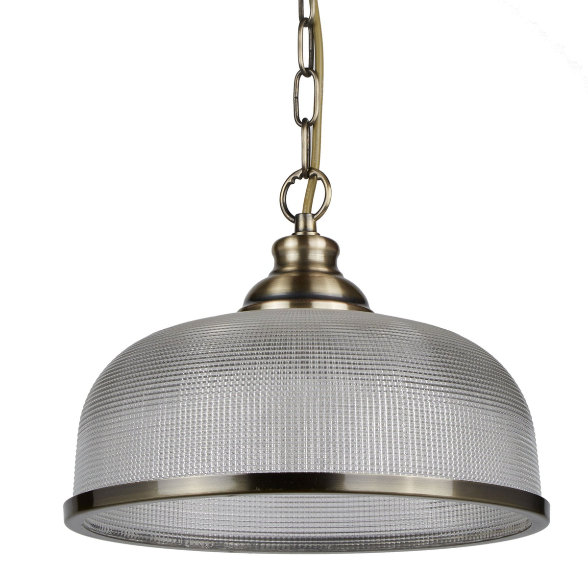 Bistro II Pendant In Antique Brass With Holophane Glass Shade