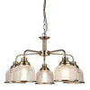 Bistro II 5 Light Pendant In Antique Brass With Holophane Glass Shades