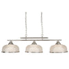 Bistro II 3 Light Linear Pendant In Satin Silver With Holophane Glass Shades