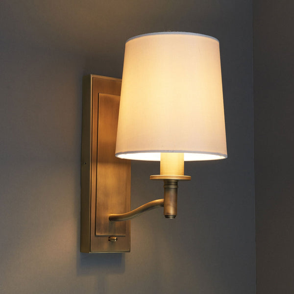 Ortona Switched Wall Light in Matt Antique Brass and White Shade