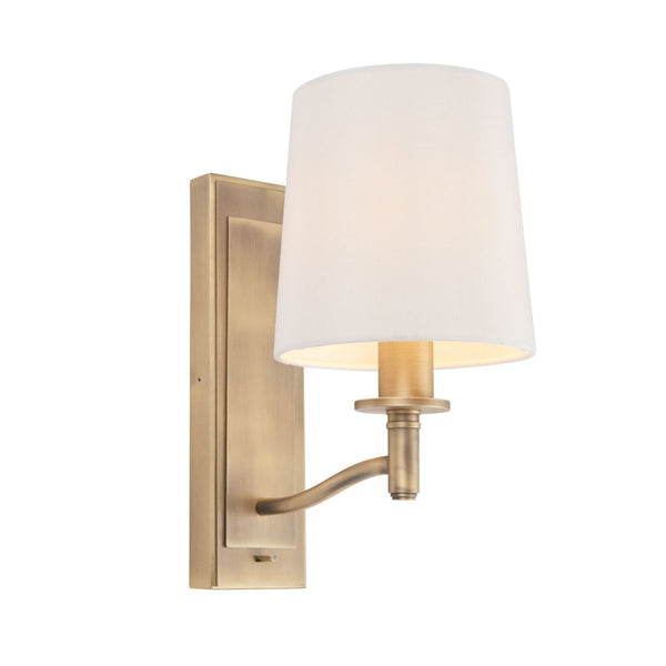 Ortona Switched Wall Light in Matt Antique Brass and White Shade