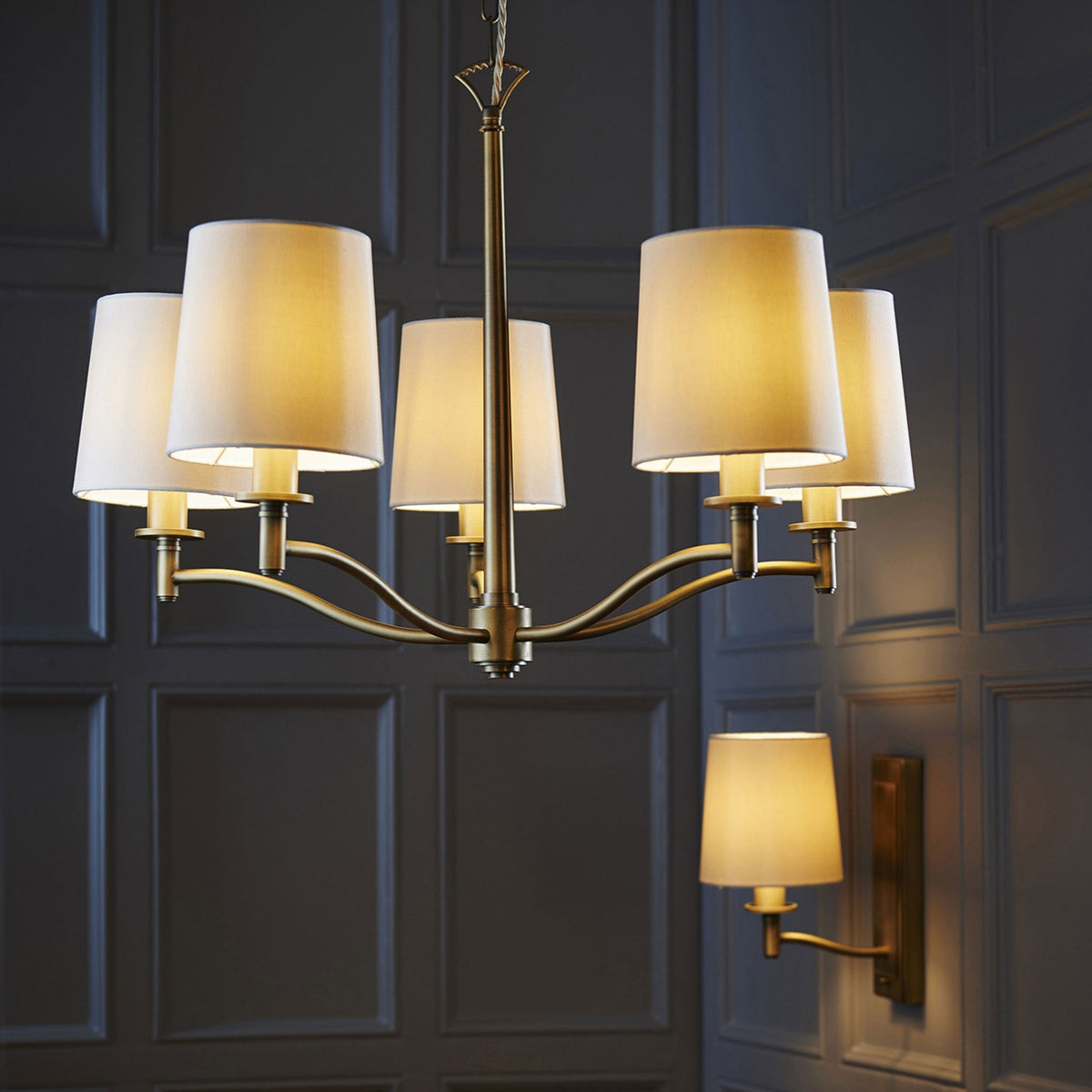 Ortona Switched Wall Light in Matt Antique Brass and White Shade