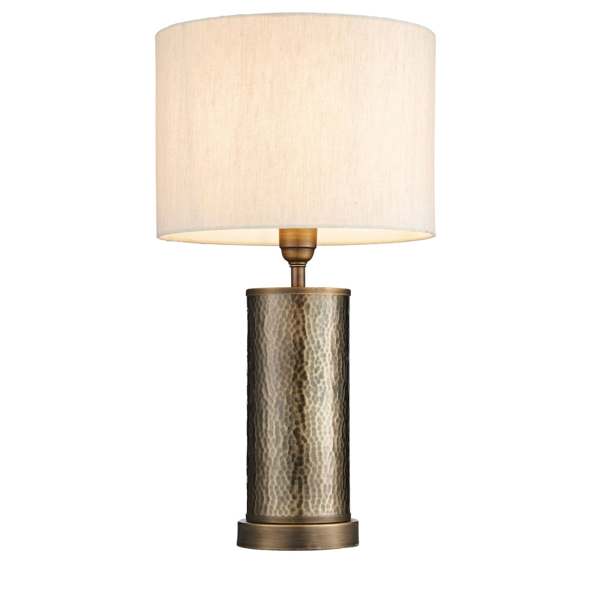Indara Table Lamp in Hammered Bronze Effect and Linen Shade
