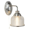 Bistro II Switched Wall Light In Satin Silver With Holophane Glass Shade