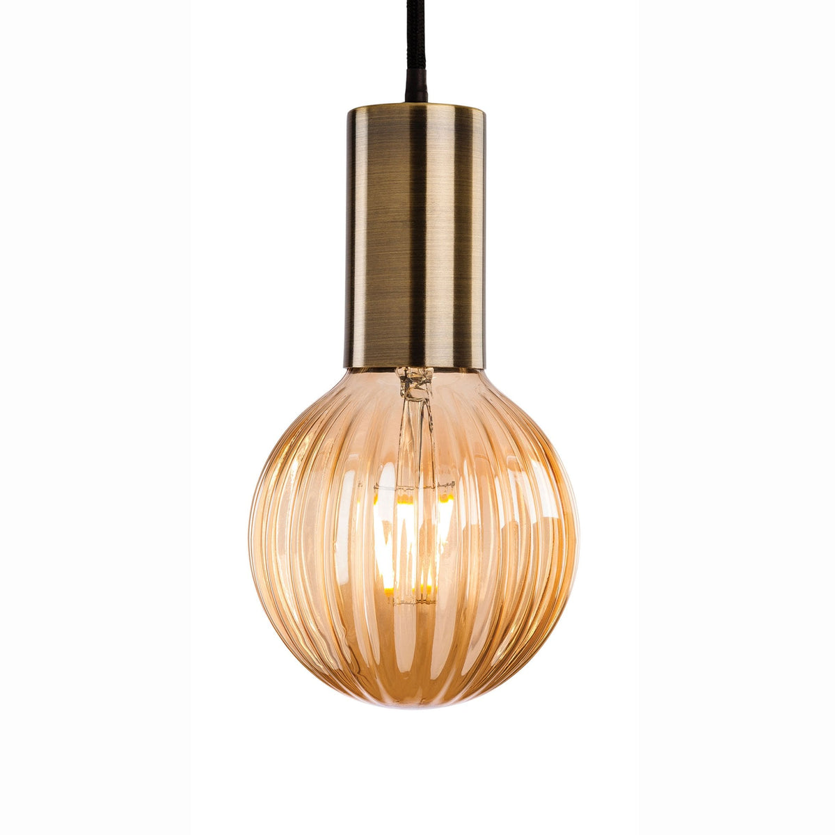 Hudson 3 Antique Brass Pendant Supplied with Decorative Glass LED Lamp 3