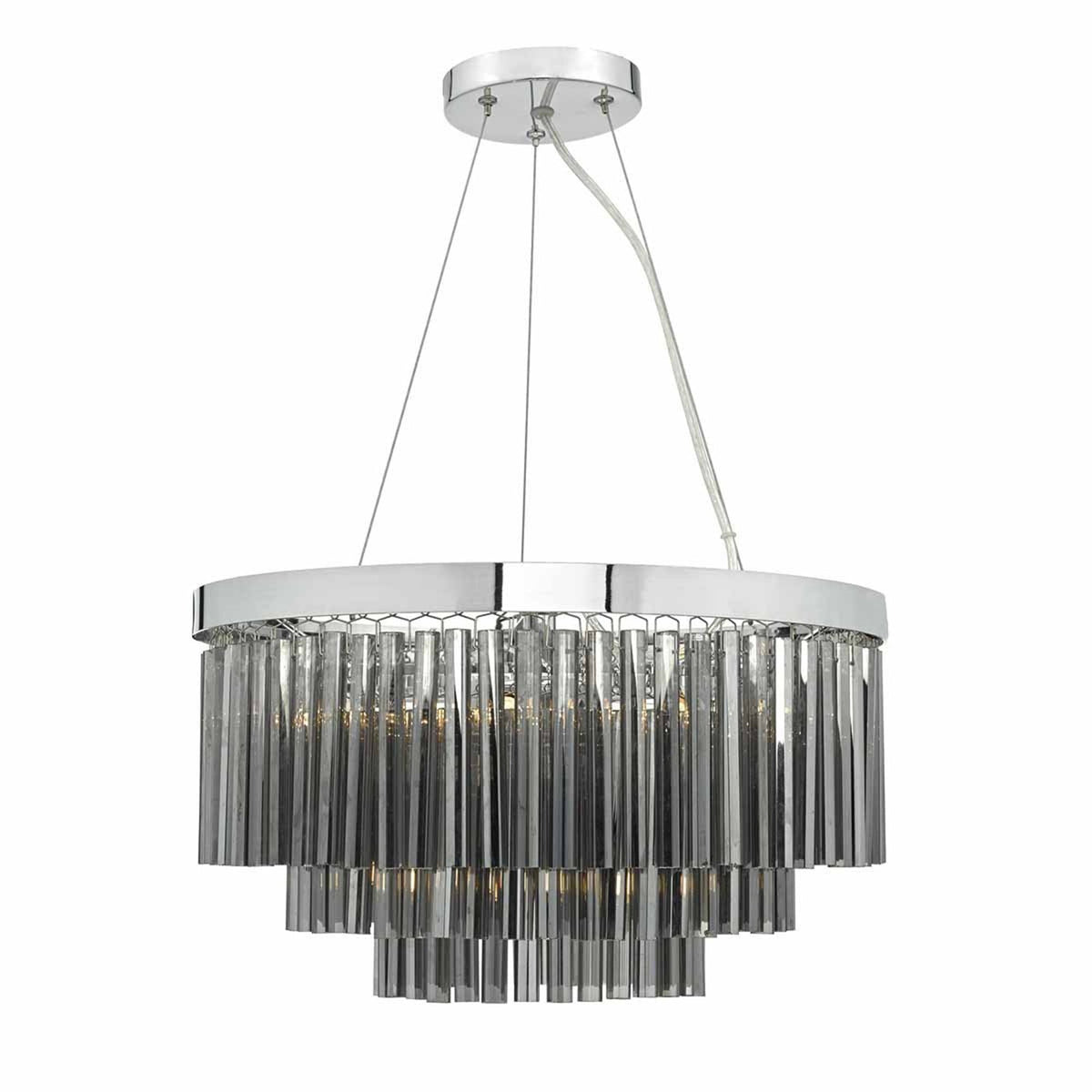 Giovana Smoked Crystal Glass and Chrome Chandelier Pendant