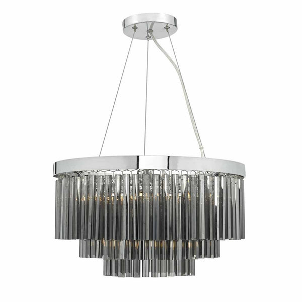 Giovana Smoked Crystal Glass and Chrome Chandelier Pendant