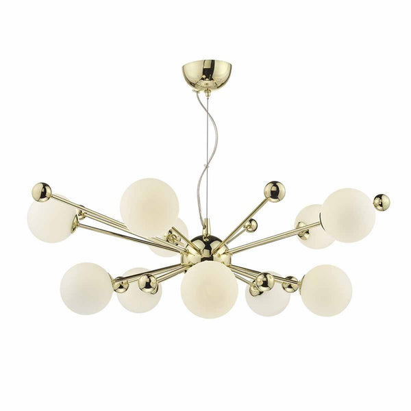 Ursa 10 Light Globe Pendant in Gold and Opal Glass